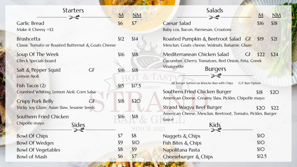 Strand Bar & Grill Menu new may 26